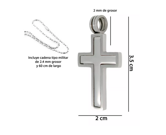 Dije Cruz con Marco Grande en Acero Inoxidable