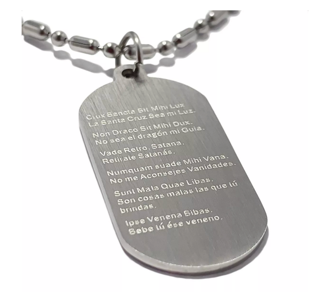 Dije tipo Placa de San Benito en Acero Inoxidable