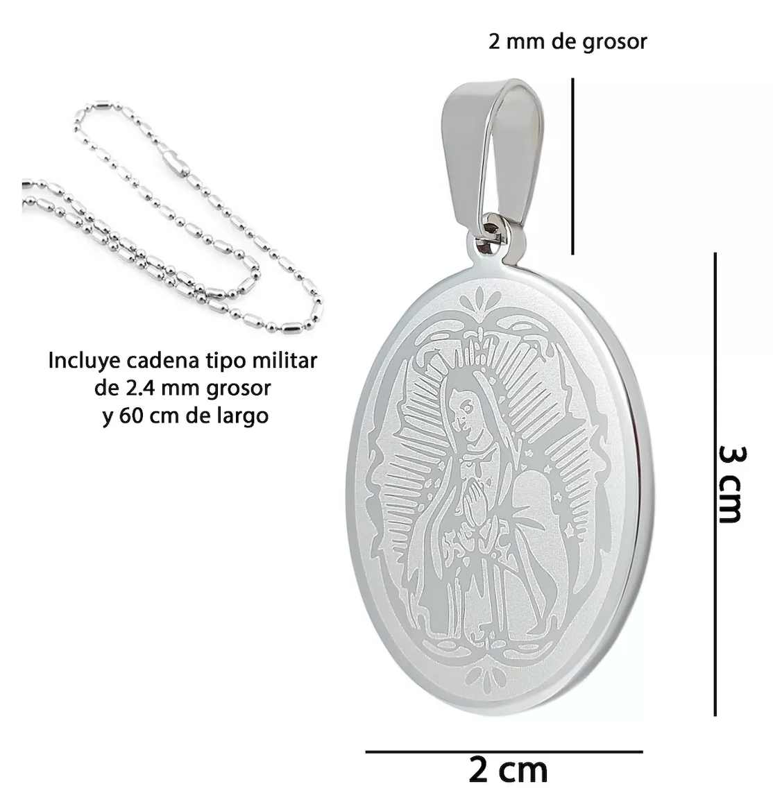 Dije Virgen Guadalupe con Oración en Acero Inoxidable