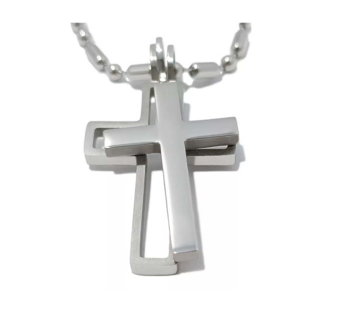 Dije Cruz con Marco Grande en Acero Inoxidable