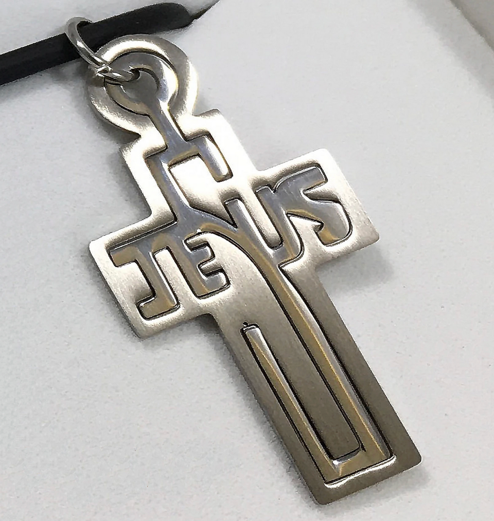 Dije Cruz Jesús Doble en Acero Inoxidable