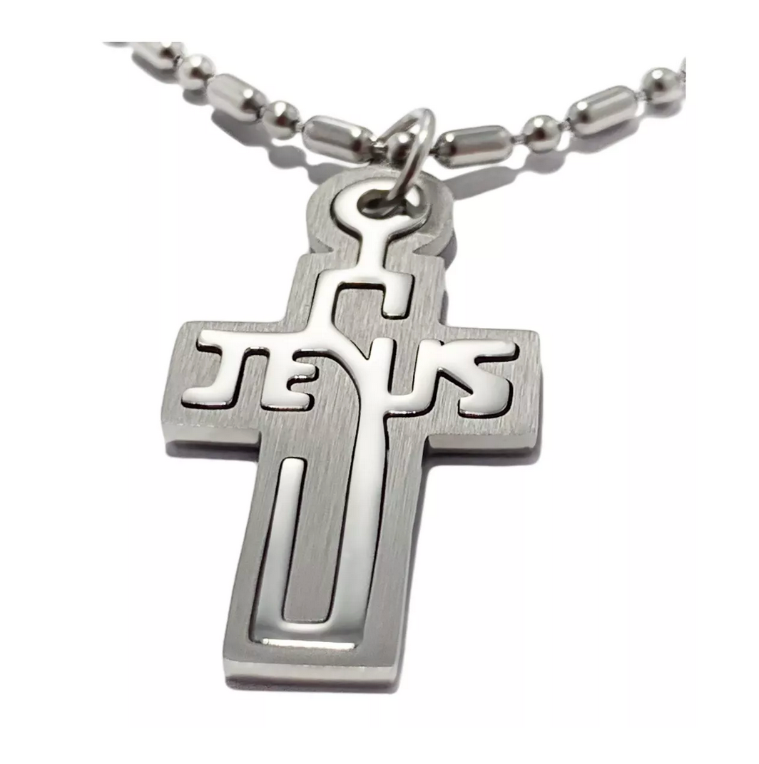 Dije Cruz Jesús Doble en Acero Inoxidable