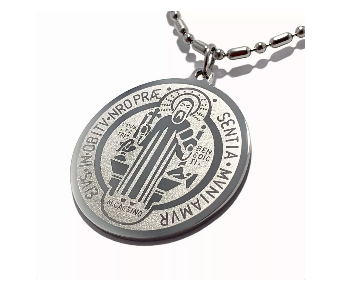 Dije circular de San Benito Grande en Acero Inoxidable