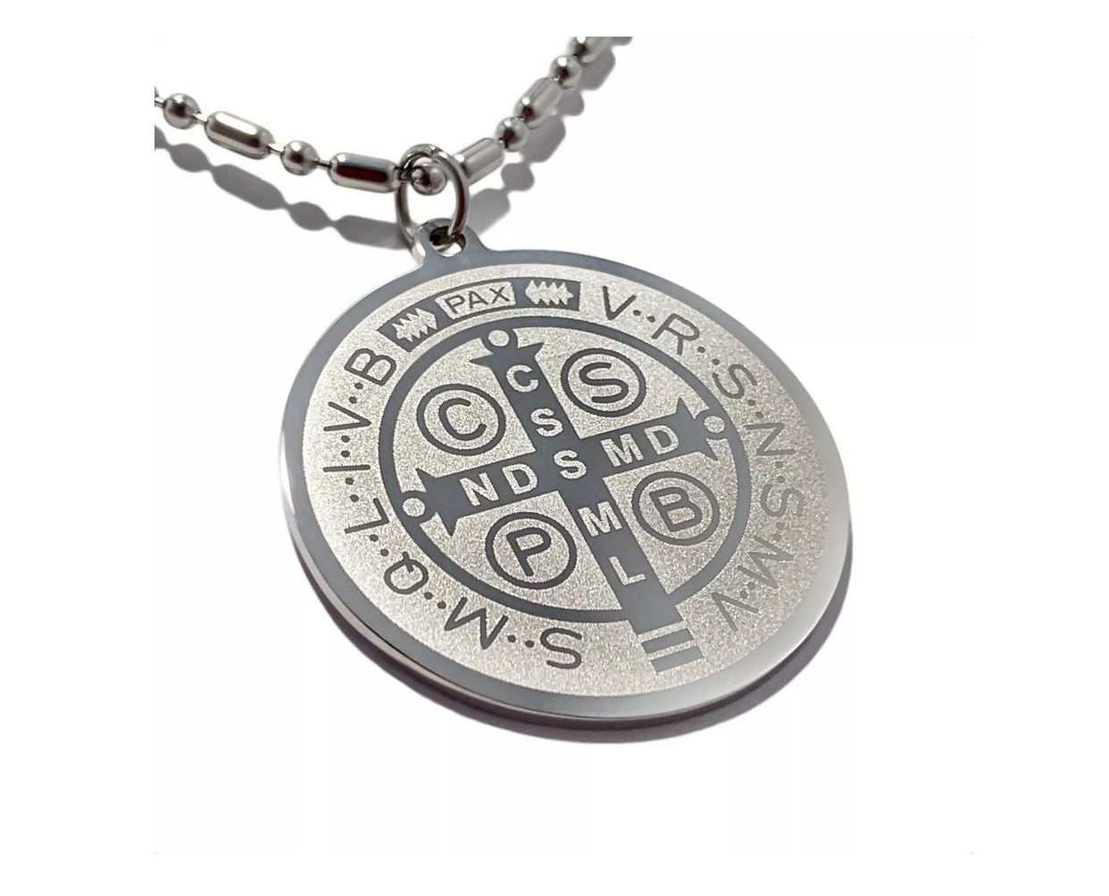 Dije circular de San Benito Grande en Acero Inoxidable