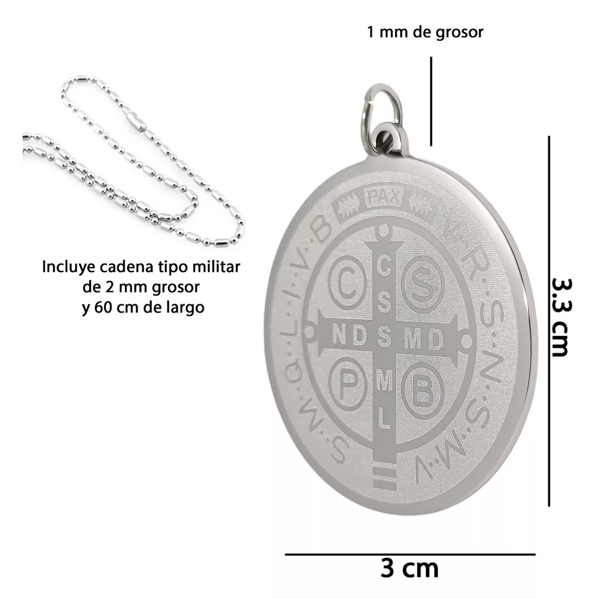 Dije circular de San Benito Grande en Acero Inoxidable