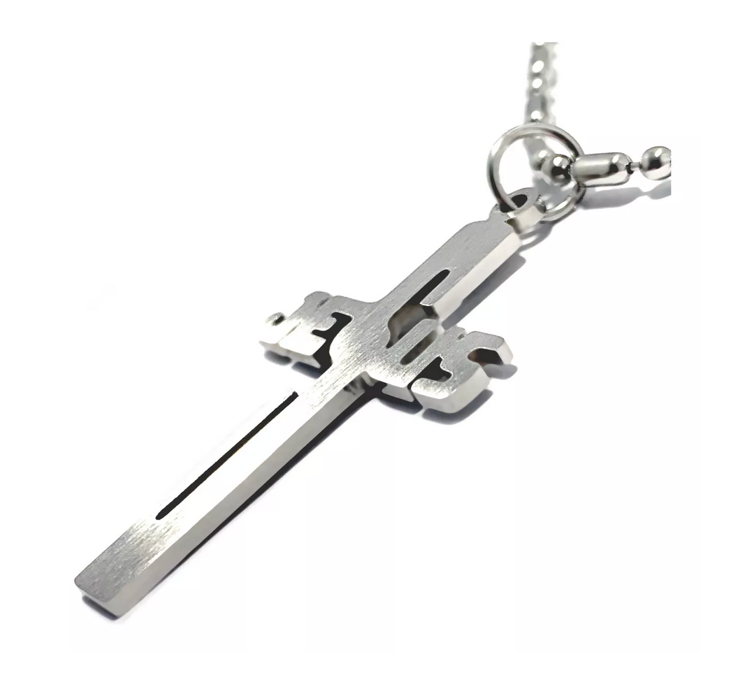 Dije Cruz letras Jesus en Acero Inoxidable