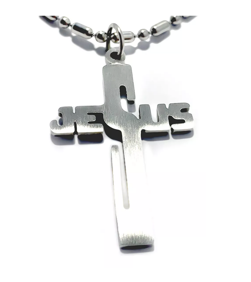Dije Cruz letras Jesus en Acero Inoxidable