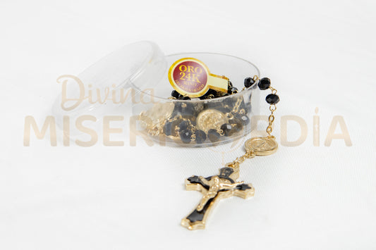 Rosario Cristal Cortado Color Negro San Benito 6JC