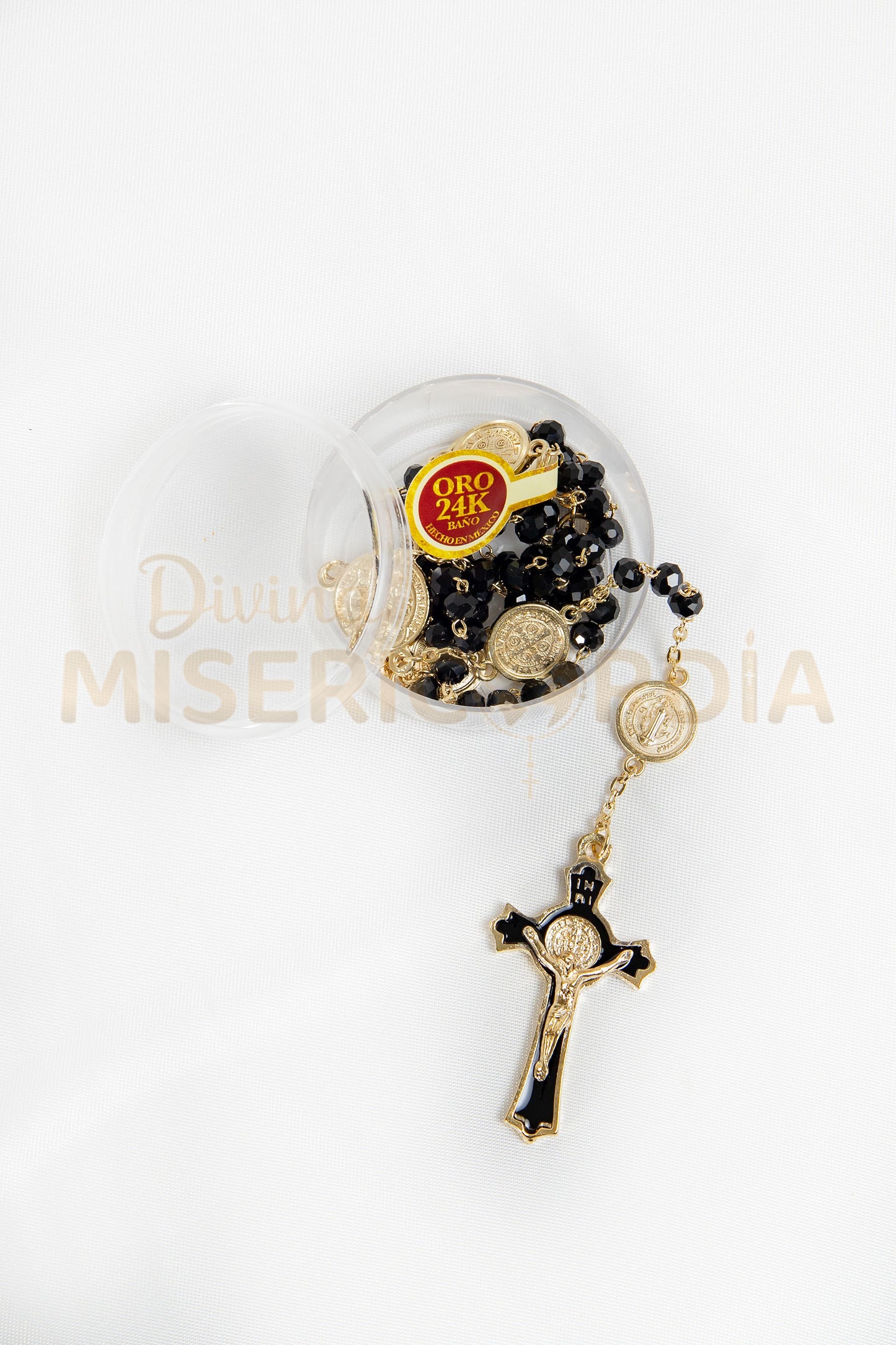 Rosario Cristal Cortado Color Negro San Benito 6JC
