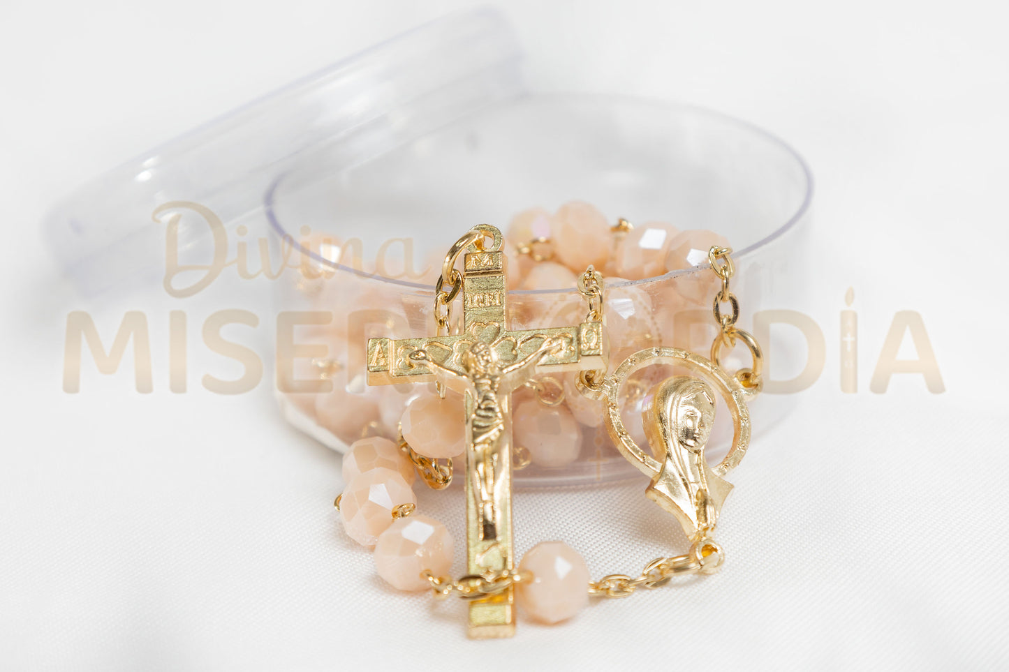 Rosario Cristal Cortado Color Salmon 8JC